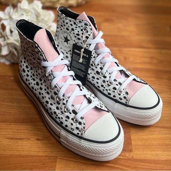 NEW Womens Size 9.5 Converse Chuck Taylor Dalmatian High Top Lift Platform Shoe - Picture 2 of 9